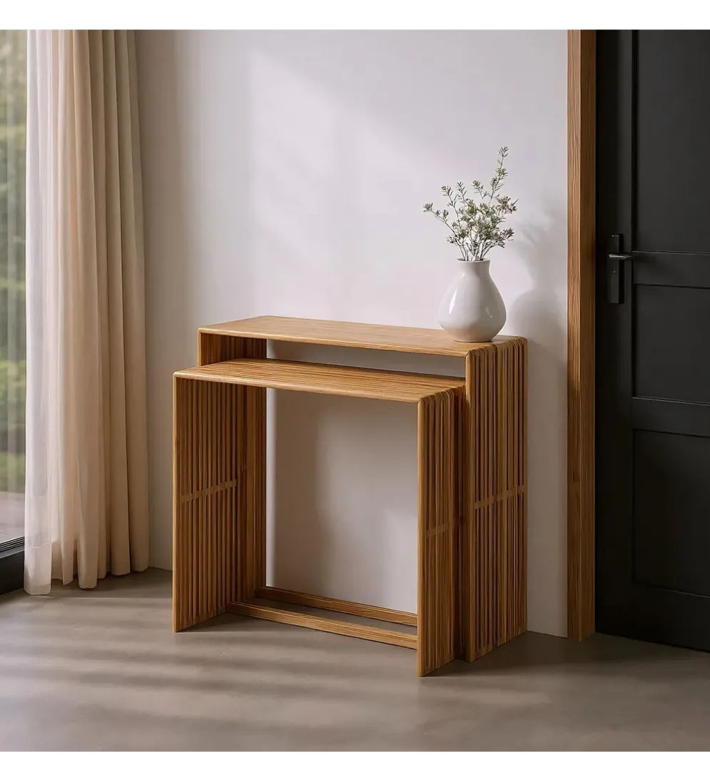 Zestaw 2 konsol BELLAMONTE 85 cm 75 cm drewno teak