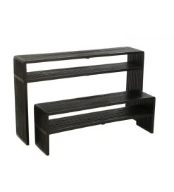 Zestaw 2 konsol SHELFY 130 i 118 cm drewno teak czarna