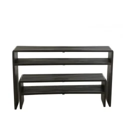 Zestaw 2 konsol SHELFY 130 i 118 cm drewno teak czarna