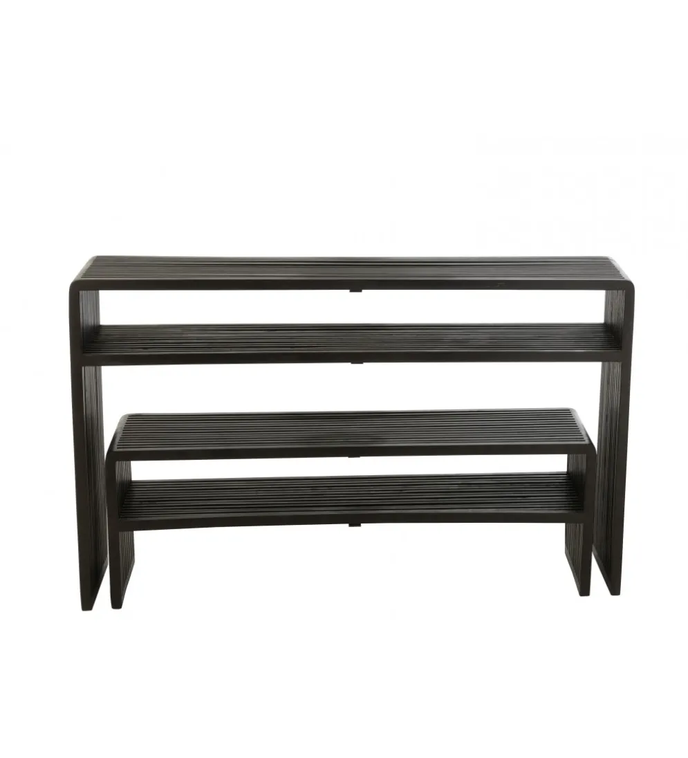 Zestaw 2 konsol SHELFY 130 i 118 cm drewno teak czarna