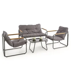 Zestaw ogrodowy HUDSON sofa 116 cm dwa fotele 75 cm ława 68 cm popielaty brązowy