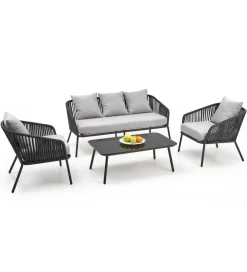 Zestaw ogrodowy ROCCA ciemnoszary - sofa + 2 x fotel + ława