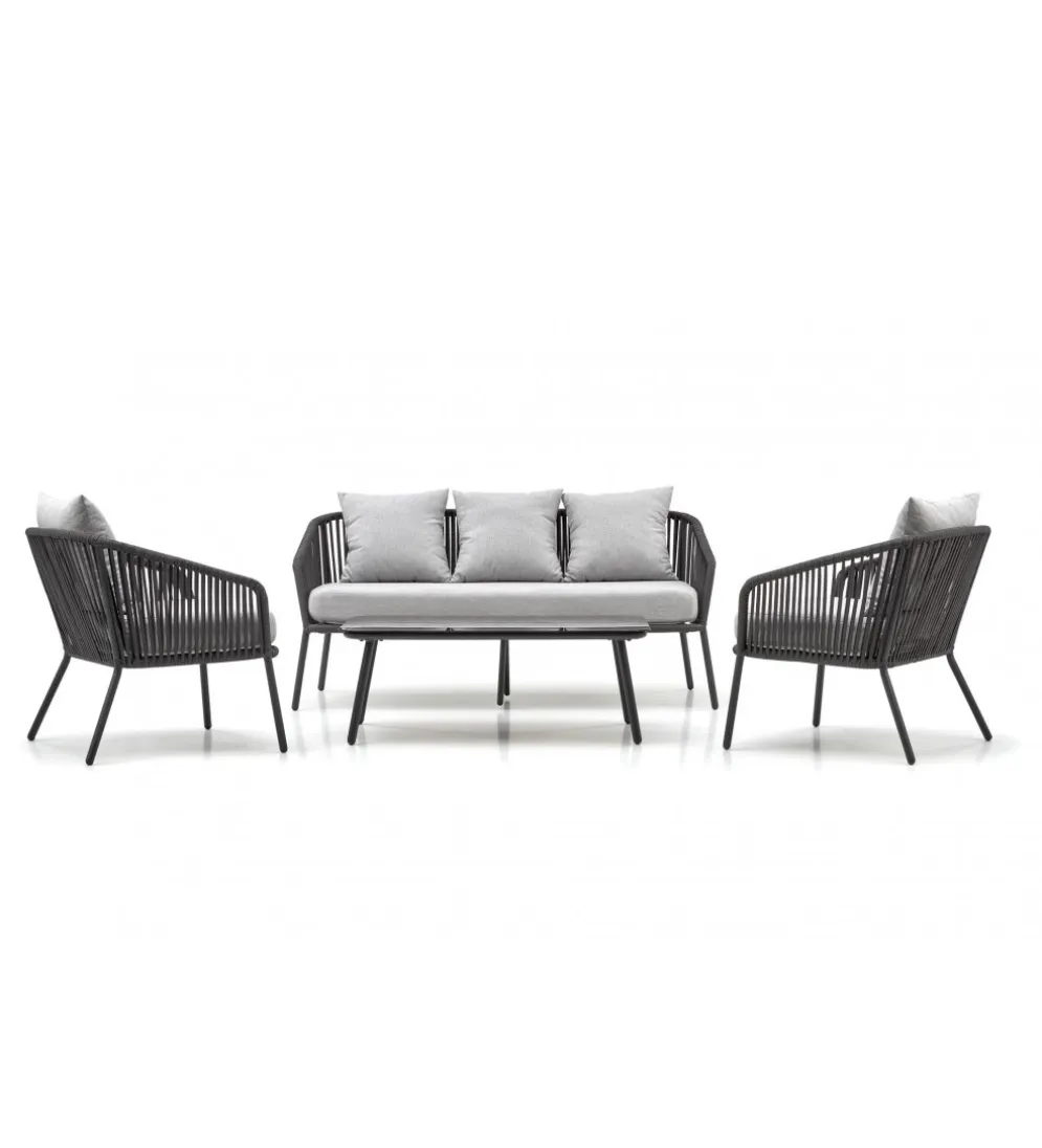 Zestaw ogrodowy ROCCA ciemnoszary - sofa + 2 x fotel + ława