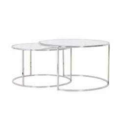 Zestaw 2 stolików kawowych DUARTE 65 cm 75 cm szklane niklowane