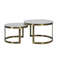 Zestaw 2 stolików kawowych PERLATO 60 cm 75 cm białe antyczny brąz